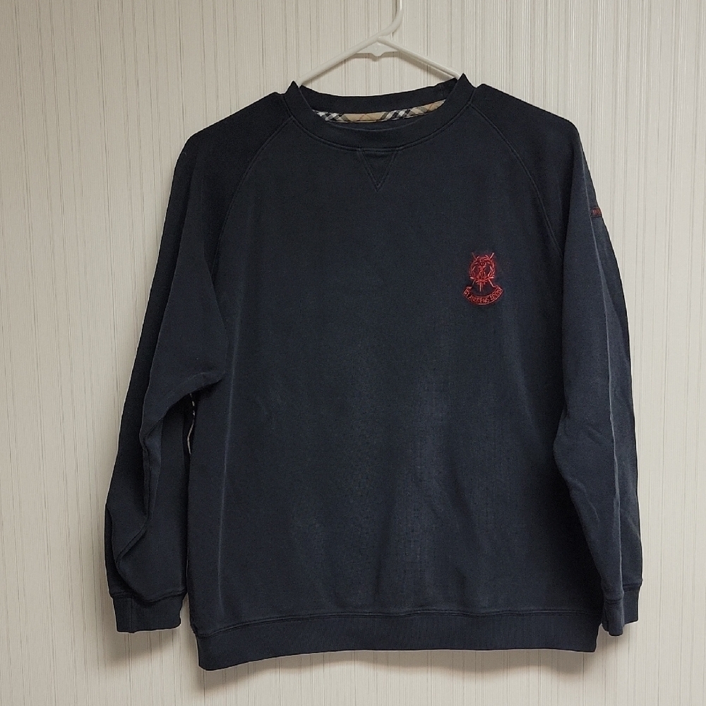 Burberry Golf Navy Crewneck Sweater with Red Logo, Men's Small preppy nova plaid